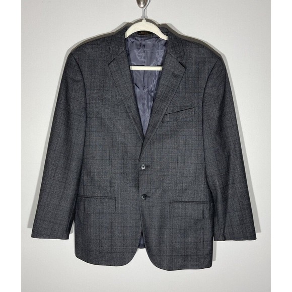 Napoli Wool Blazer Windowpane Plaid Suit Jacket 39R Gray Lined Notch Sports Coat - Picture 2 of 16